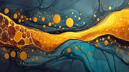 Abstract Gold Teal Marble Texture Background.