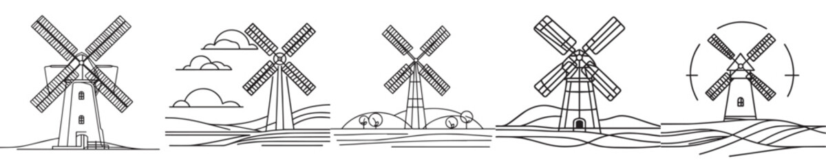 Obraz premium windmill vector continuous line style