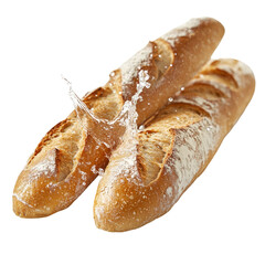 Baguette bread, Freshly baked baguettes with golden crust, isolated on transparent background