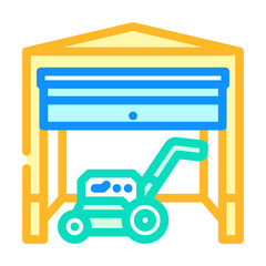 lawnmower stored garage color icon vector illustration