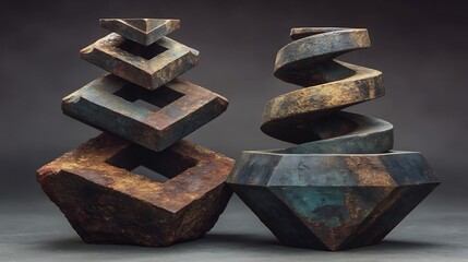 Abstract Metal Sculptures with Modern Art, and Studio Shot.