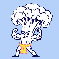 Strong Broccoli Cartoon Character Illustration