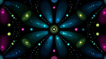 Abstract Neon Flower Mandala Art Background.