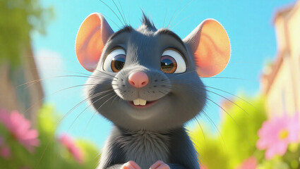 Adorable Animated Rat Character Posing Outdoors