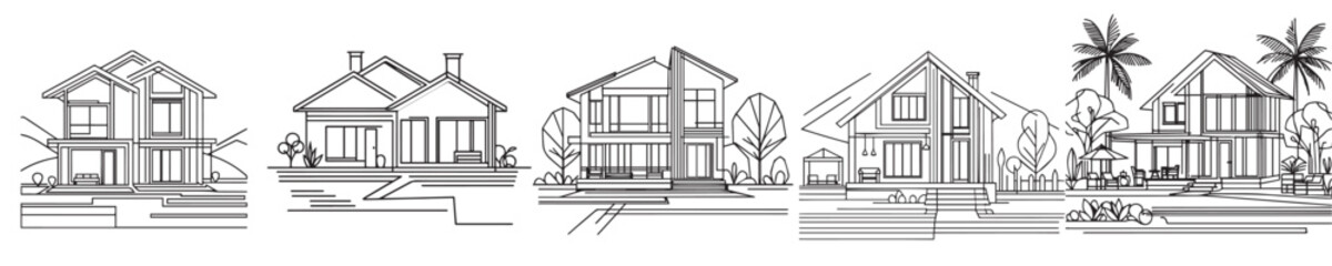 continuous line style house vector
