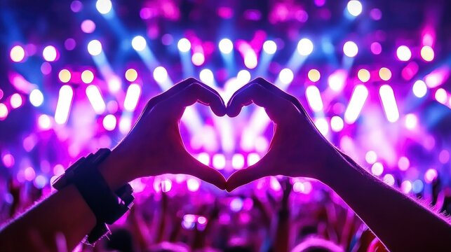 Hands forming a heart shape at a concert