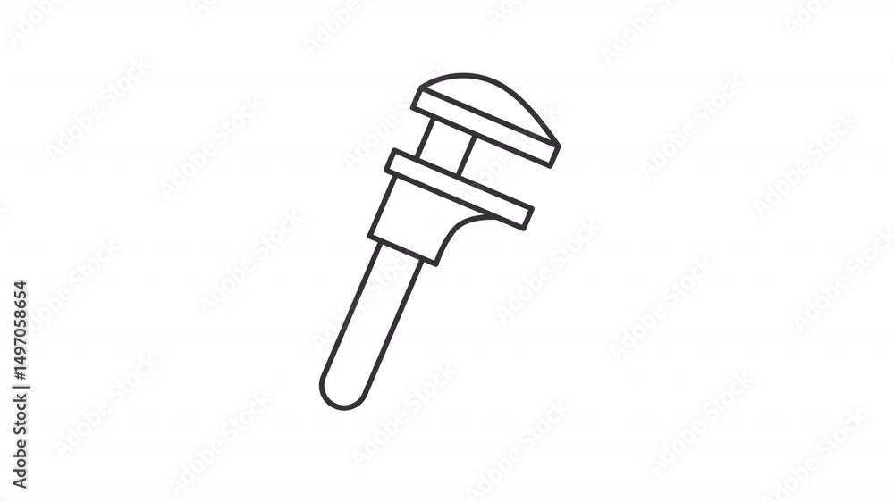 Poster animated adjustable wrench line icon. plumber and mechanic tool animation. manual instrument used fo