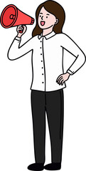 확성기 든 사람 캐릭터 라인드로잉(loudspeaker person line drawing character)