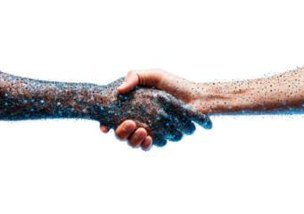 Handshake with connected blue digital dots isolated on transparent background