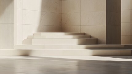 Fototapeta premium Minimalist Beige Steps Modern Architecture Interior Design Studio Background 3D Room Home Space