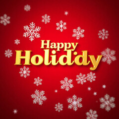 Happy holiday text in gold with snowflakes on a red background festive seasonal celebration design created with generated ai