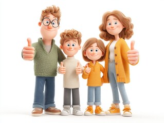 Happy animated family posing together with thumbs up gesture