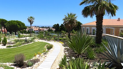 Fototapeta premium Mediterranean Villa Garden Path Landscape Design