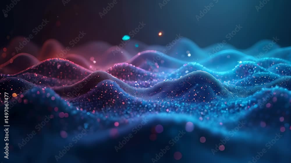 Poster abstract waves. digital particles. blue pink colors. futuristic design. technology background. scien