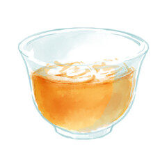 ガラスのコップに入った氷入りの麦茶のイラスト