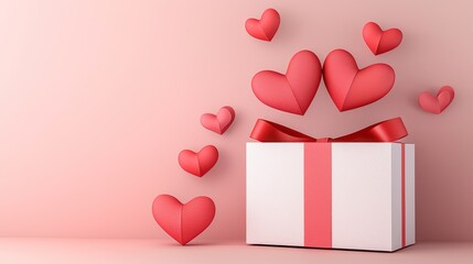 Red Hearts Falling Into A Gift Box