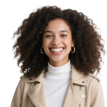 happy business woman , curly hair woman  , smiling businesswoman , on transparent background, no background