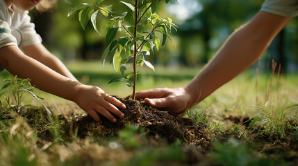 Child Planting Tree Green Eco Friendly Reforestation 4K - Environment Day Concept Illustration