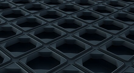 Abstract Dark Grey Geometric Pattern  Repeating Hexagon and Square Shapes, Modern Architectural Texture