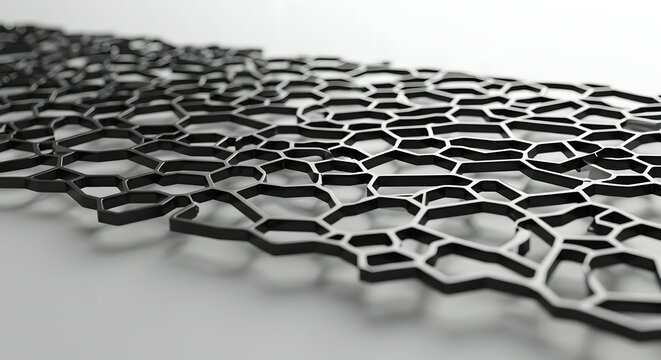 Abstract Black and White 3D Render of Interlocking Geometric Shapes Complex Network Structure Design