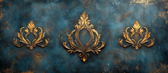 Dark Blue and Gold Ornate Texture Background with Vintage Design