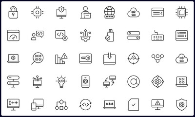 Programming and coding icon set. Contains such Icons as code, api, programmer, developer, information technology, coder and more. Vector illustration