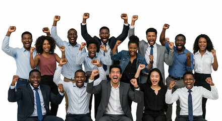 Fototapeta premium Ecstatic diverse professionals celebrating triumph together