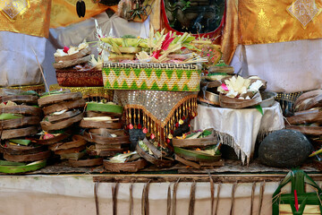 offering for ceremony in hindu temple in bali -indonesia