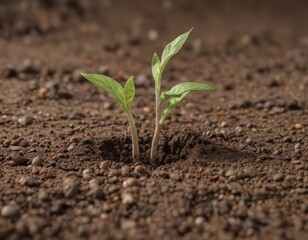 Close-up of bean seed radicle pushing through soil, bean, earth, germination