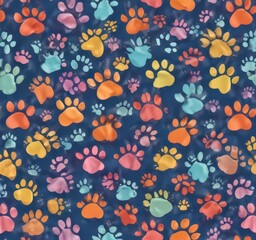Colorful, playful dog paw print pattern, seamless repeat design,  dog paw print,  dog