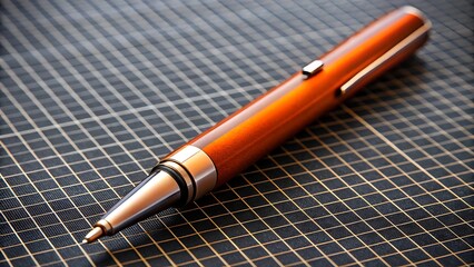 Closeup of a Brown and Orange Stylus Pen on a Black Grid Cutting Mat