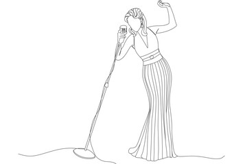 Continuous Line Drawing of a Female Singer Performing on Stage