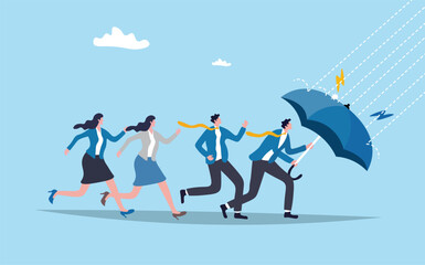 Protective leader, courage or leadership to protect team colleagues, aspiration or support for employee to solve problem and get through crisis, adversity, risk or organization thunderstorm problem