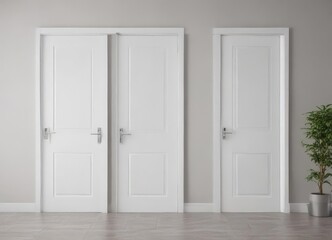 Modern white wooden interior doors, various open & closed positions, isolated , clean, wood