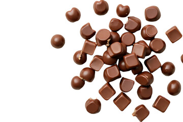 Fototapeta premium chocolate-chunks-and-drops-isolated-on-black-background-sweet-treats