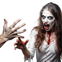 Horrifying Zombie Woman Halloween Costume Spooky Makeup  Effects isolated on transparent background