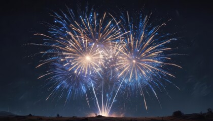 Blue firework bursts, vibrant details, night sky ,  design,  magical,  element
