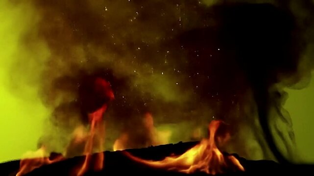 Realistic 3D animation of scattered fire with smoke and sparks. Looped and rendered in 32-bit Apple ProRes with alpha channel. Drag and drop into any editing project with ease