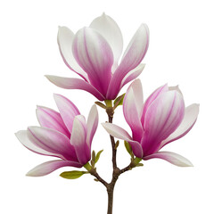 Naklejka premium Three pink magnolia blossoms on branch isolated on transparent background