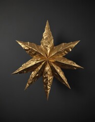 Ornate gold star, crumpled foil effect, black background,  foil,  golden