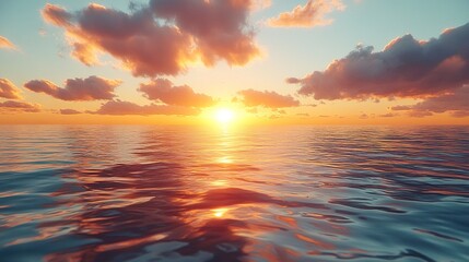 Obraz premium Dramatic sunset over calm water with intense warm color palette 