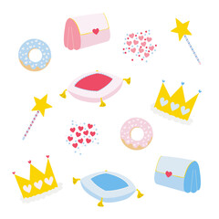 Princess Royal PNG Bundle – Pastel Pink & Blue Crown, Wand, Donut & Confetti Bundle

