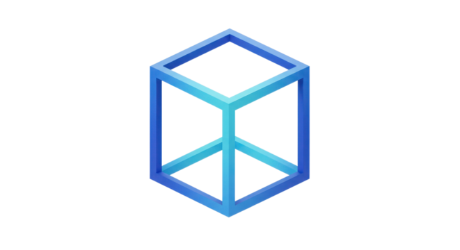 Blue isometric cube outline design isolated PNG with Transparent Background