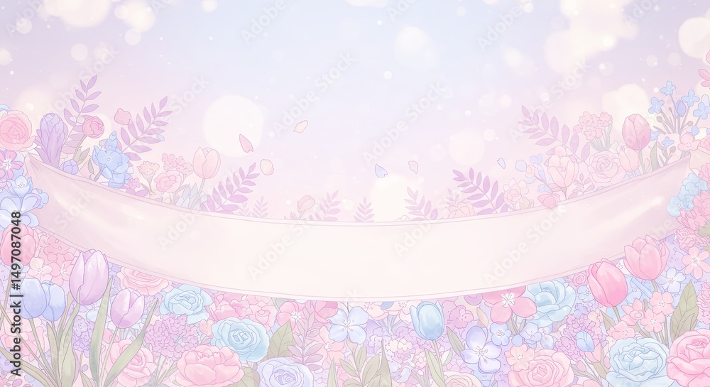 Aufkleber a flowery background with a ribbon in the middle