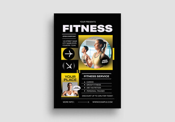 Black Yellow Utilitarian Fitness Program Flyer Layout