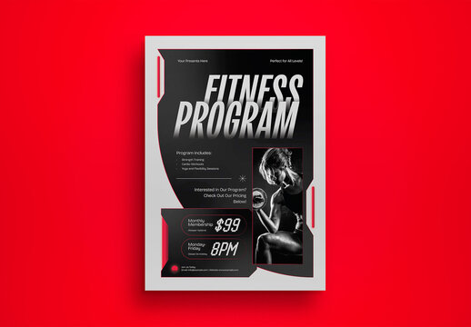 Black Utilitarian Fitness Program Flyer Layout