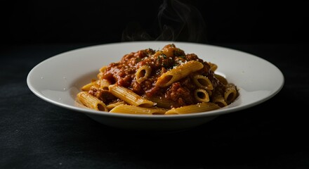 Fototapeta premium A plate of pasta with meat sauce and cheese