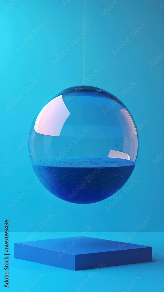 Poster minimalist sphere. blue gradient. floating object. modern design. abstract concept. studio shot. mat