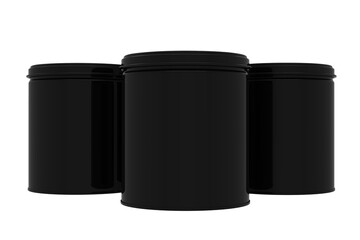 Glossy Black Cylindrical Metal Tin Cans with Transparent Background