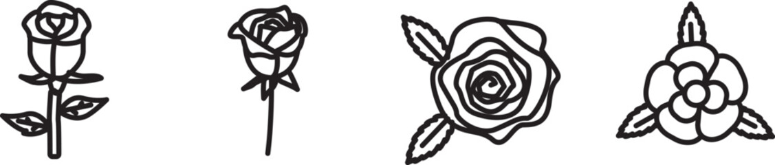 Rose icon set in line style